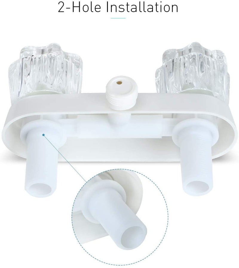 OYMOV RV Shower Faucet Replacement, 4-Inch 2-Knob-Handle Diverter Valve for RV Camper Travel Trailer, Easy Install Lead-Free Indoor Outdoor Shower Faucet, White - Image 2